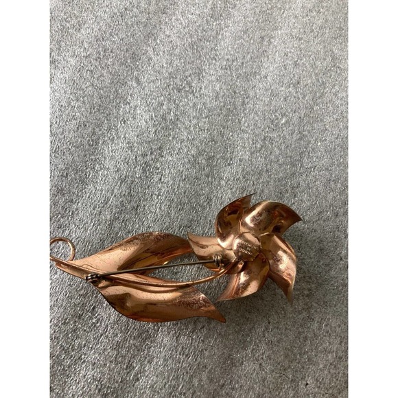 Vintage Sterling by Jordan Gold Blue Rhinestone Floral Brooch Pin Mid Century - Picture 5 of 7